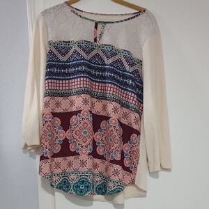 Van Heusen Multicolor Lace Blouse Size M